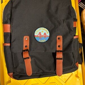 California Love Black Canvas Backpack with Brown Trim